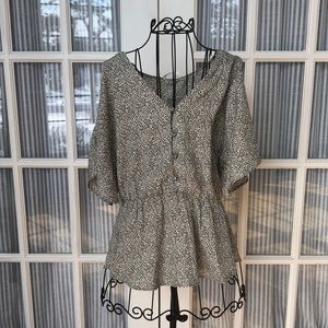 Short Sleeve Peplum Leopard Print Shirt Sienna Sky